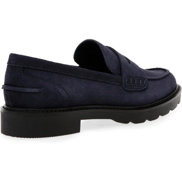 Anne Klein Womens Navy Rubber Low Chunky Heel Rounded Toe Emmylou Loafer Flat - Picture 7 of 9